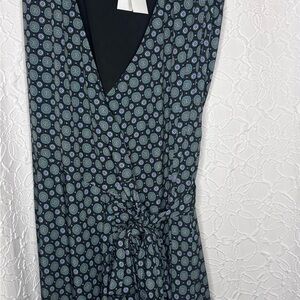 Tory Burch Medallion Print Wrap Ruffle Dress in Black and Teal NWT size 14